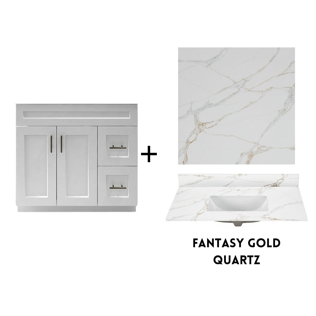 RTA White Shaker 36" Freestanding Bathroom Vanity Combo Base with Optional Quartz or Ceramic Countertop