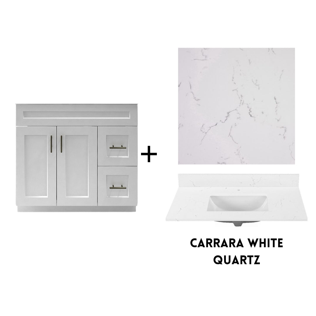RTA White Shaker 36" Freestanding Bathroom Vanity Combo Base with Optional Quartz or Ceramic Countertop