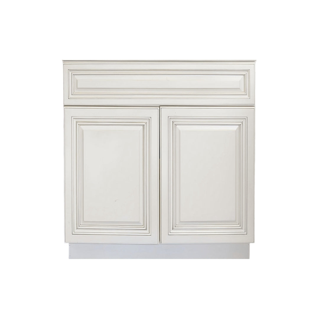 RTA Antique White Raised Panel 30" Freestanding Bathroom Vanity Sink Base with Optional Quartz or Ceramic Countertop