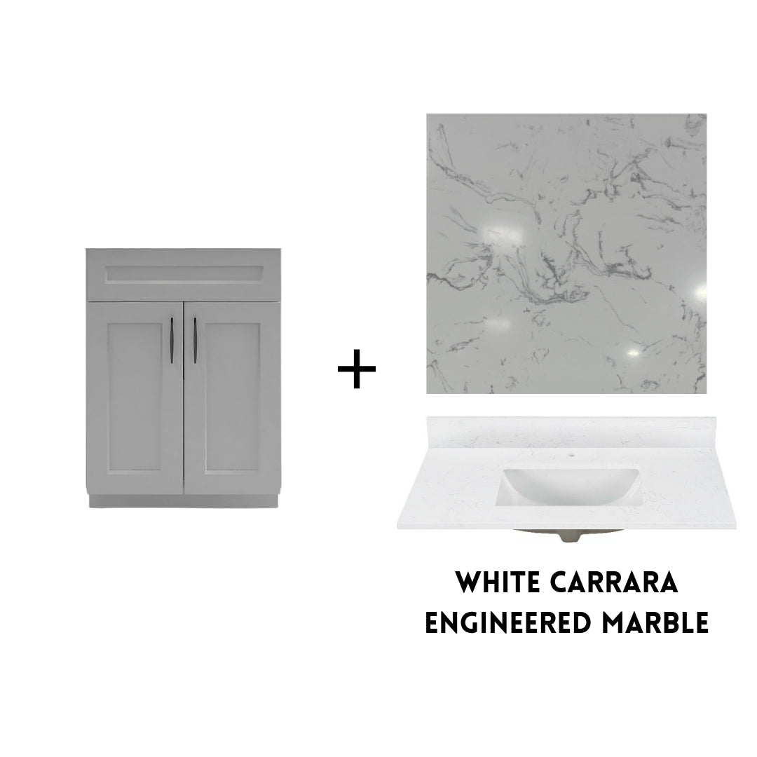 RTA Light Grey Shaker 24" Freestanding Bathroom Vanity Sink Base with Optional Quartz or Ceramic Countertop