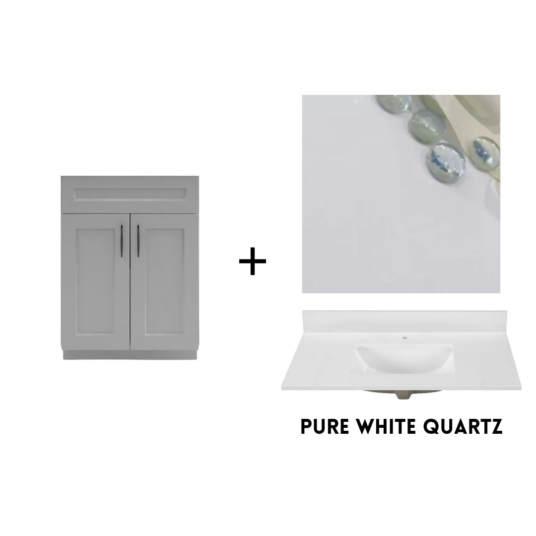 RTA Light Grey Shaker 24" Freestanding Bathroom Vanity Sink Base with Optional Quartz or Ceramic Countertop