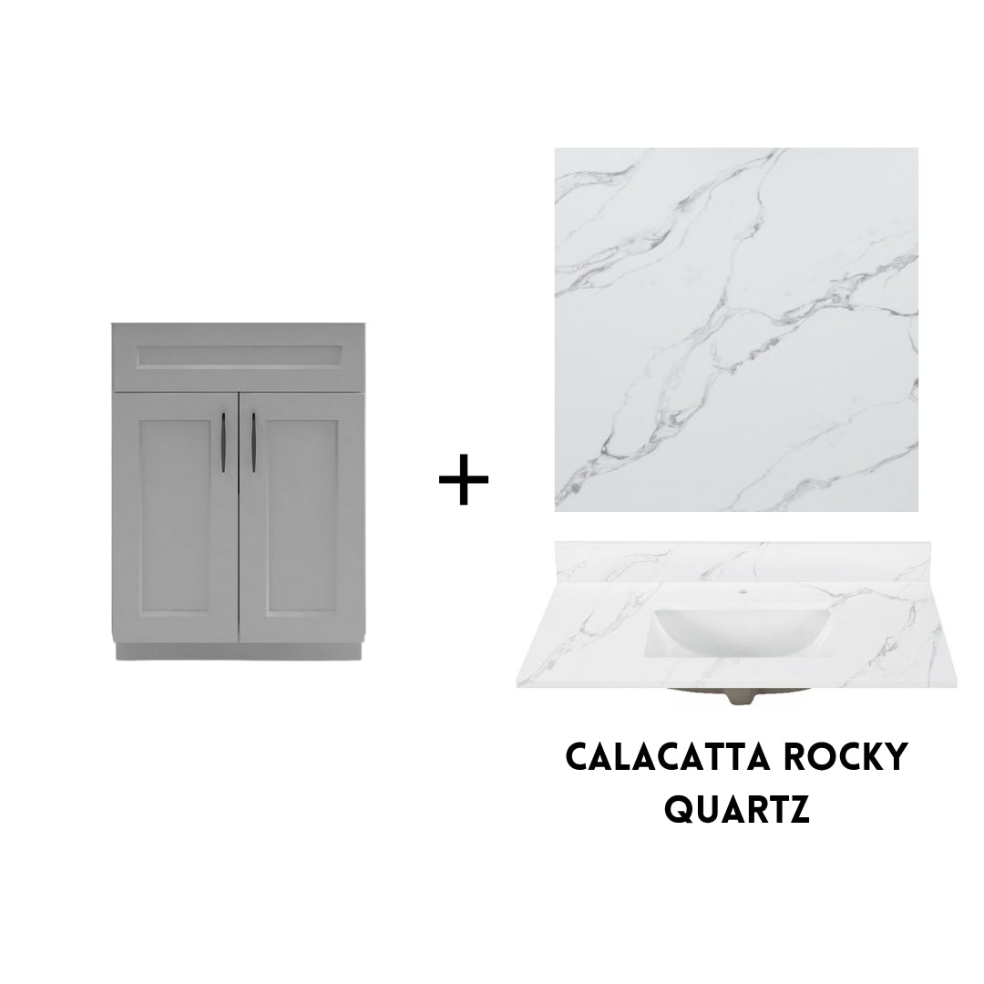 RTA Light Grey Shaker 24" Freestanding Bathroom Vanity Sink Base with Optional Quartz or Ceramic Countertop