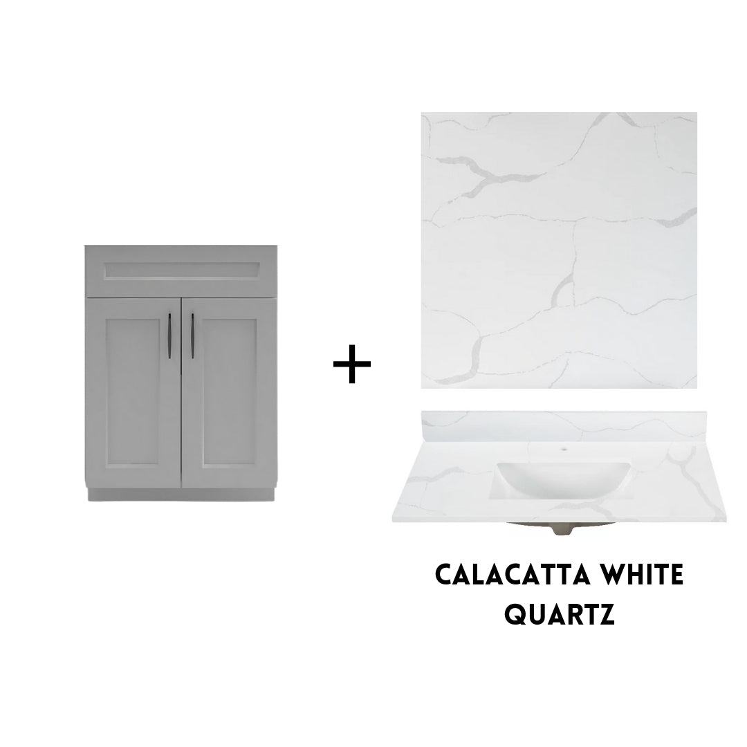 RTA Light Grey Shaker 24" Freestanding Bathroom Vanity Sink Base with Optional Quartz or Ceramic Countertop