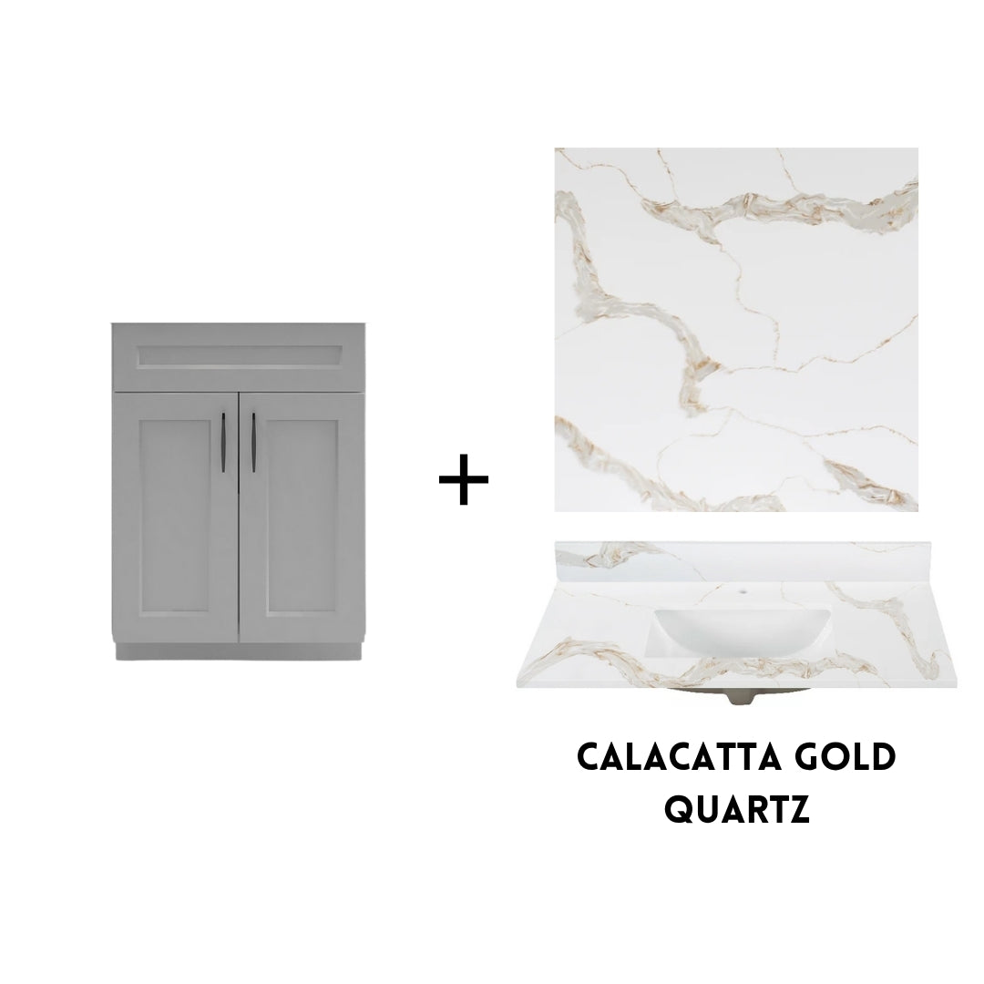 RTA Light Grey Shaker 24" Freestanding Bathroom Vanity Sink Base with Optional Quartz or Ceramic Countertop
