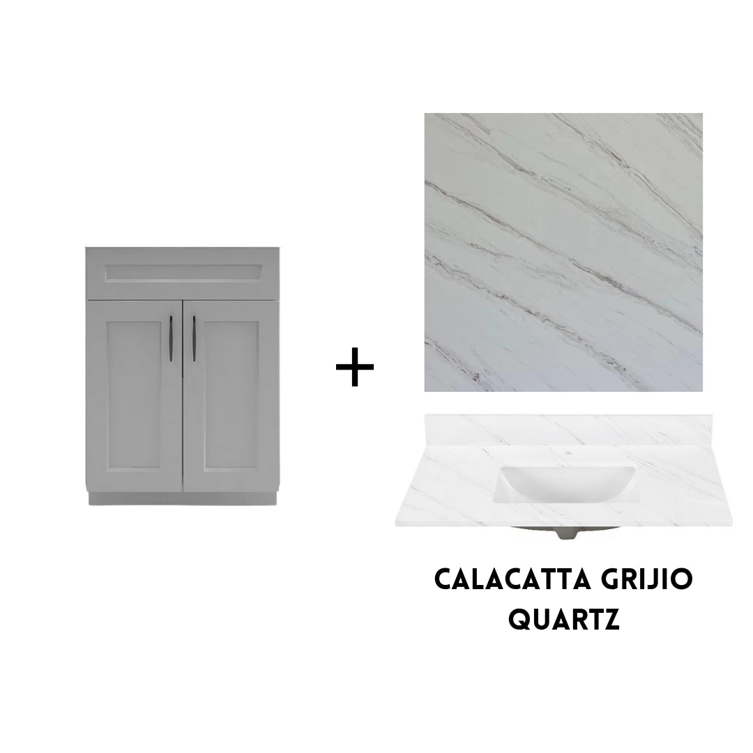 RTA Light Grey Shaker 24" Freestanding Bathroom Vanity Sink Base with Optional Quartz or Ceramic Countertop