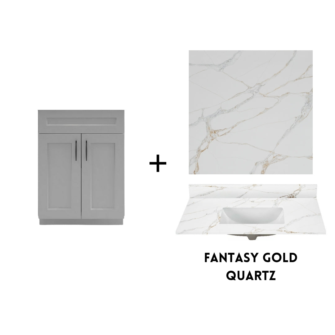 RTA Light Grey Shaker 24" Freestanding Bathroom Vanity Sink Base with Optional Quartz or Ceramic Countertop