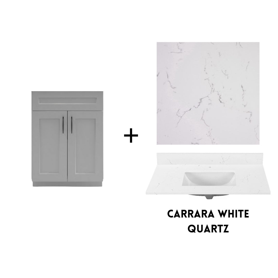 RTA Light Grey Shaker 24" Freestanding Bathroom Vanity Sink Base with Optional Quartz or Ceramic Countertop