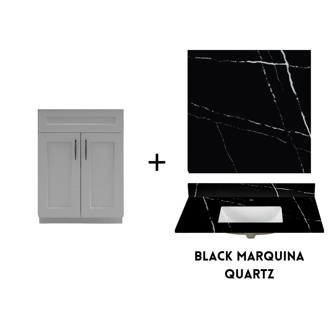 RTA Light Grey Shaker 24" Freestanding Bathroom Vanity Sink Base with Optional Quartz or Ceramic Countertop