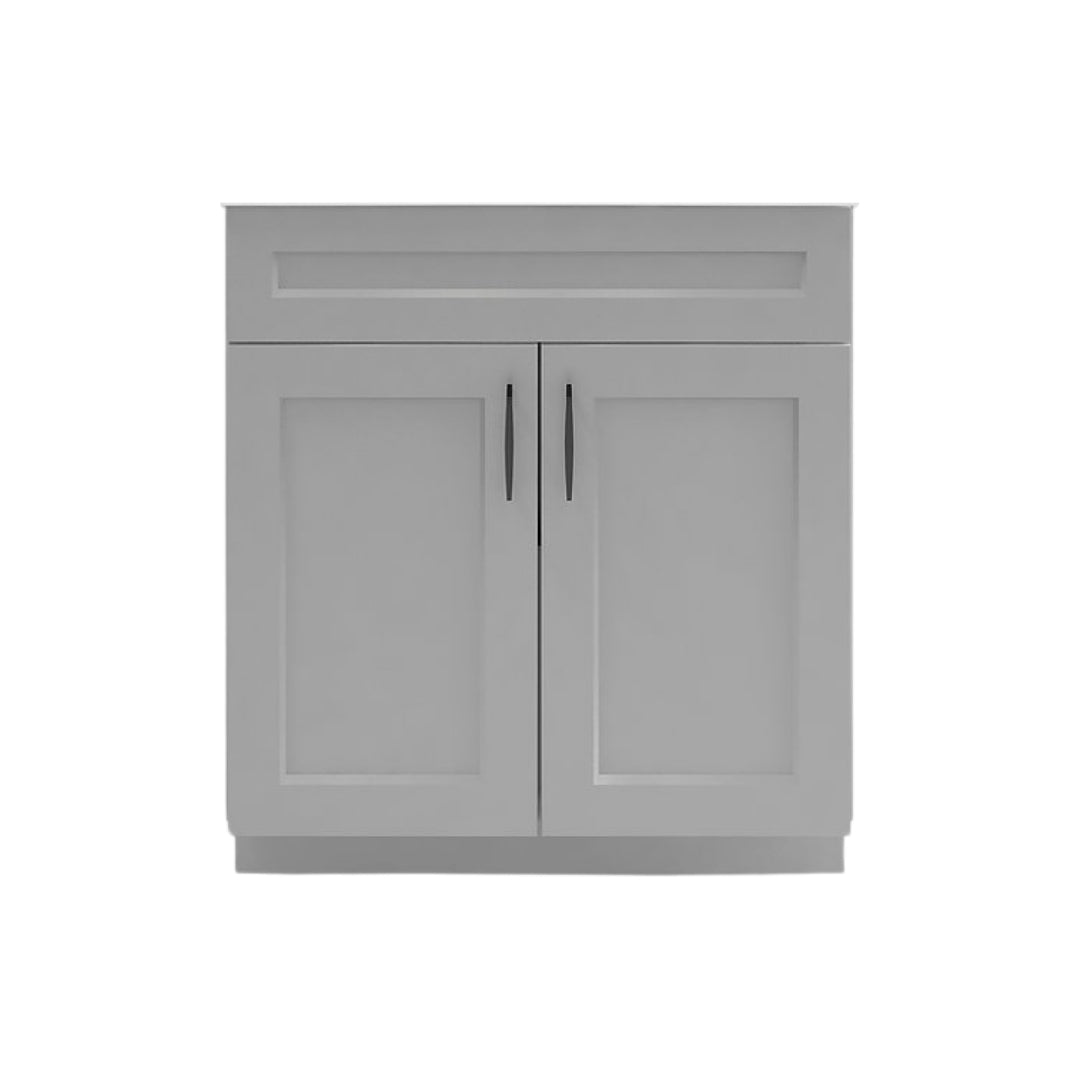 RTA Light Grey Shaker 30" Freestanding Bathroom Vanity Sink Base with Optional Quartz or Ceramic Countertop