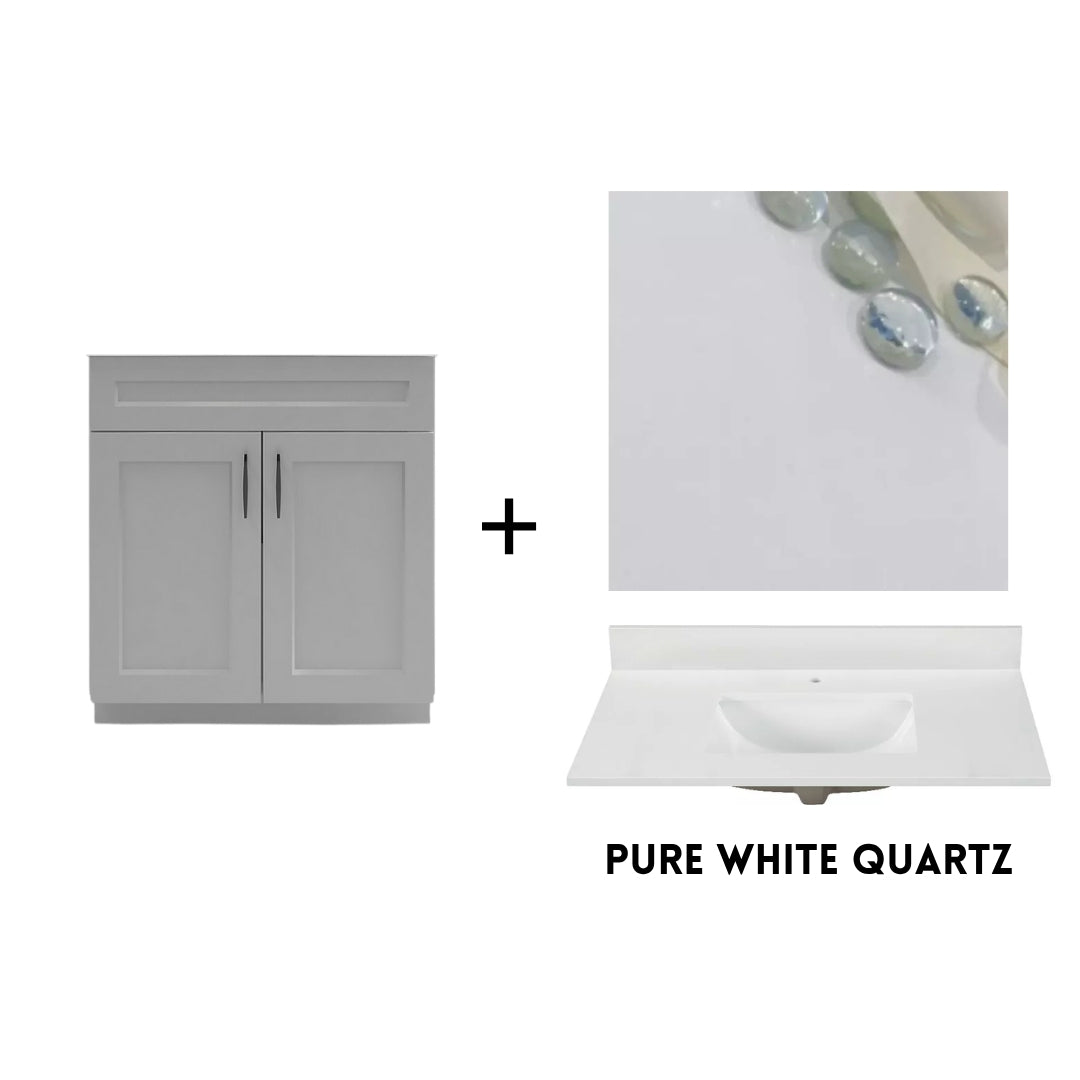 RTA Light Grey Shaker 30" Freestanding Bathroom Vanity Sink Base with Optional Quartz or Ceramic Countertop