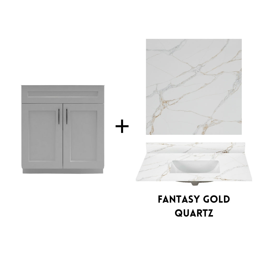 RTA Light Grey Shaker 30" Freestanding Bathroom Vanity Sink Base with Optional Quartz or Ceramic Countertop