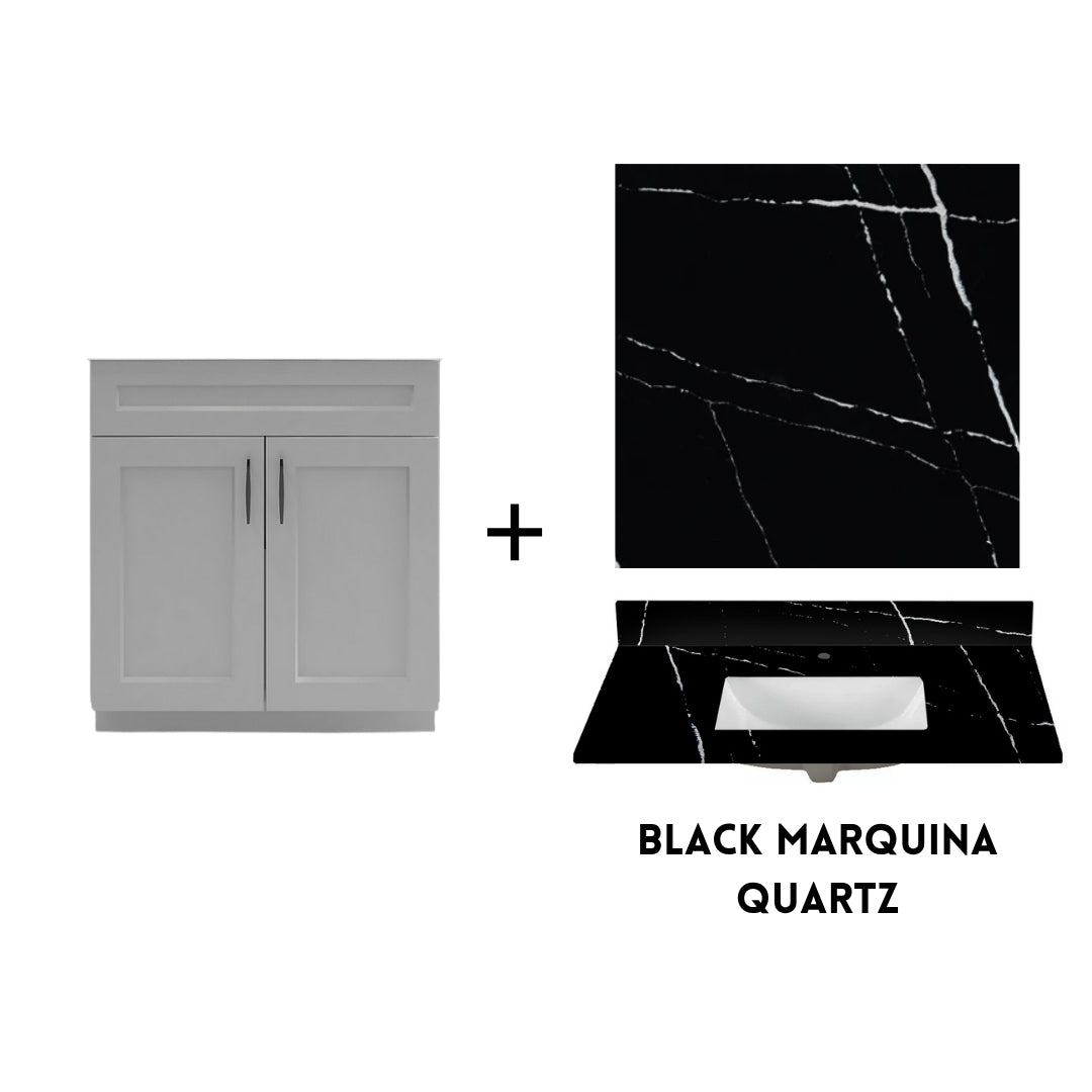 RTA Light Grey Shaker 30" Freestanding Bathroom Vanity Sink Base with Optional Quartz or Ceramic Countertop