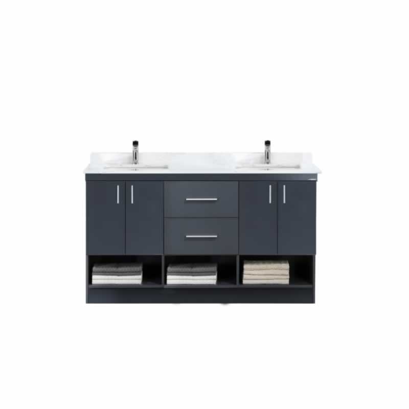 Himmel 60" Freestanding Bathroom Vanity with Carrara Quartz Top and Porcelain Undermount Sinks