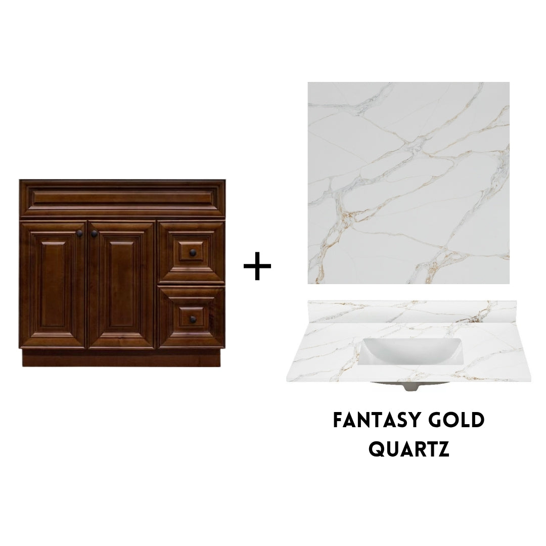 RTA Maple Walnut Raised Panel 36" Freestanding Bathroom Vanity Combo Base with Optional Quartz or Ceramic Countertop