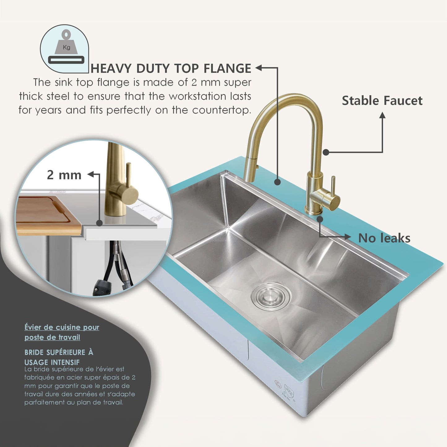 Mandy 33" Stainless Steel Top Mount Kitchen Sink with Workstation