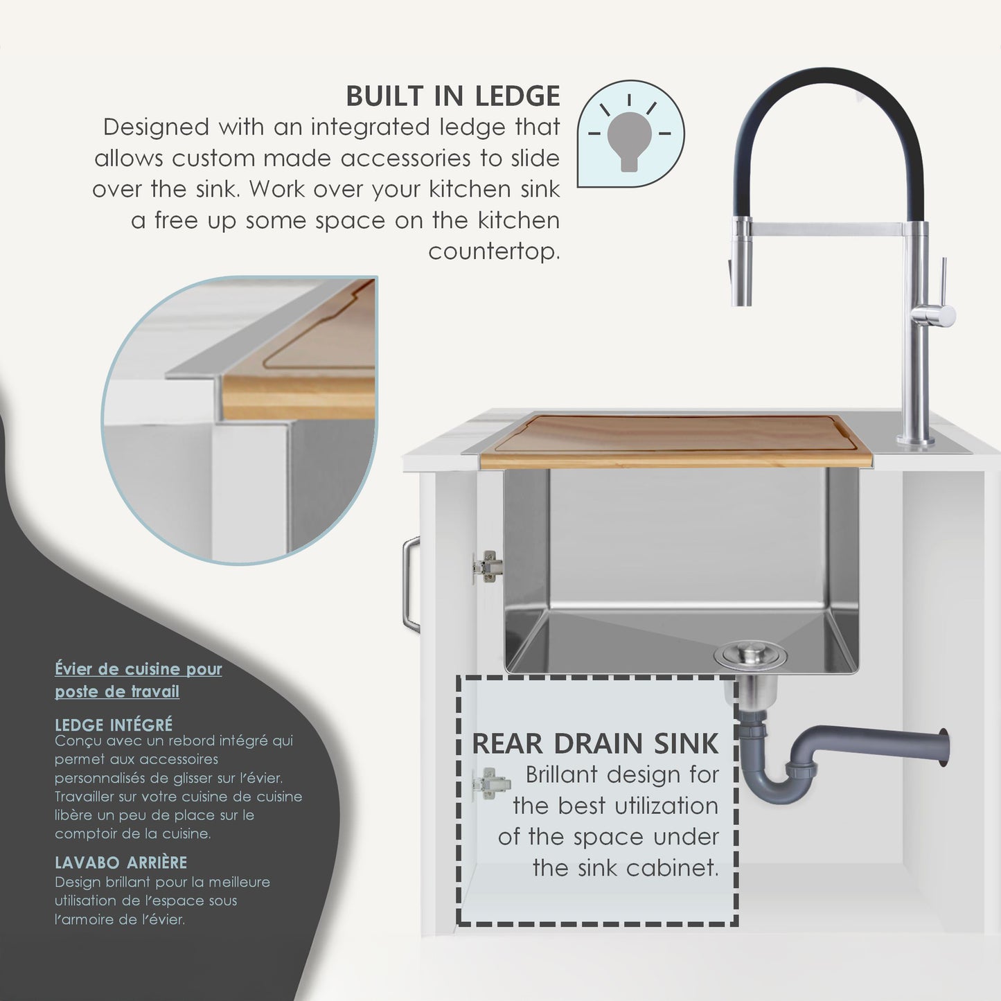 Mandy 33" Stainless Steel Top Mount Kitchen Sink with Workstation