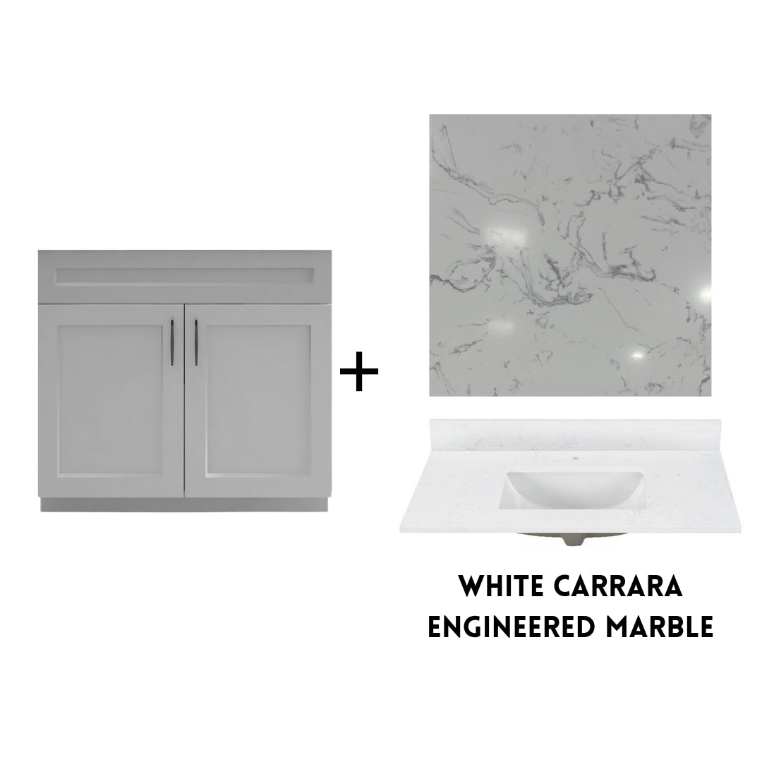 RTA Light Grey Shaker 36" Freestanding Bathroom Vanity Sink Base with Optional Quartz or Ceramic Countertop