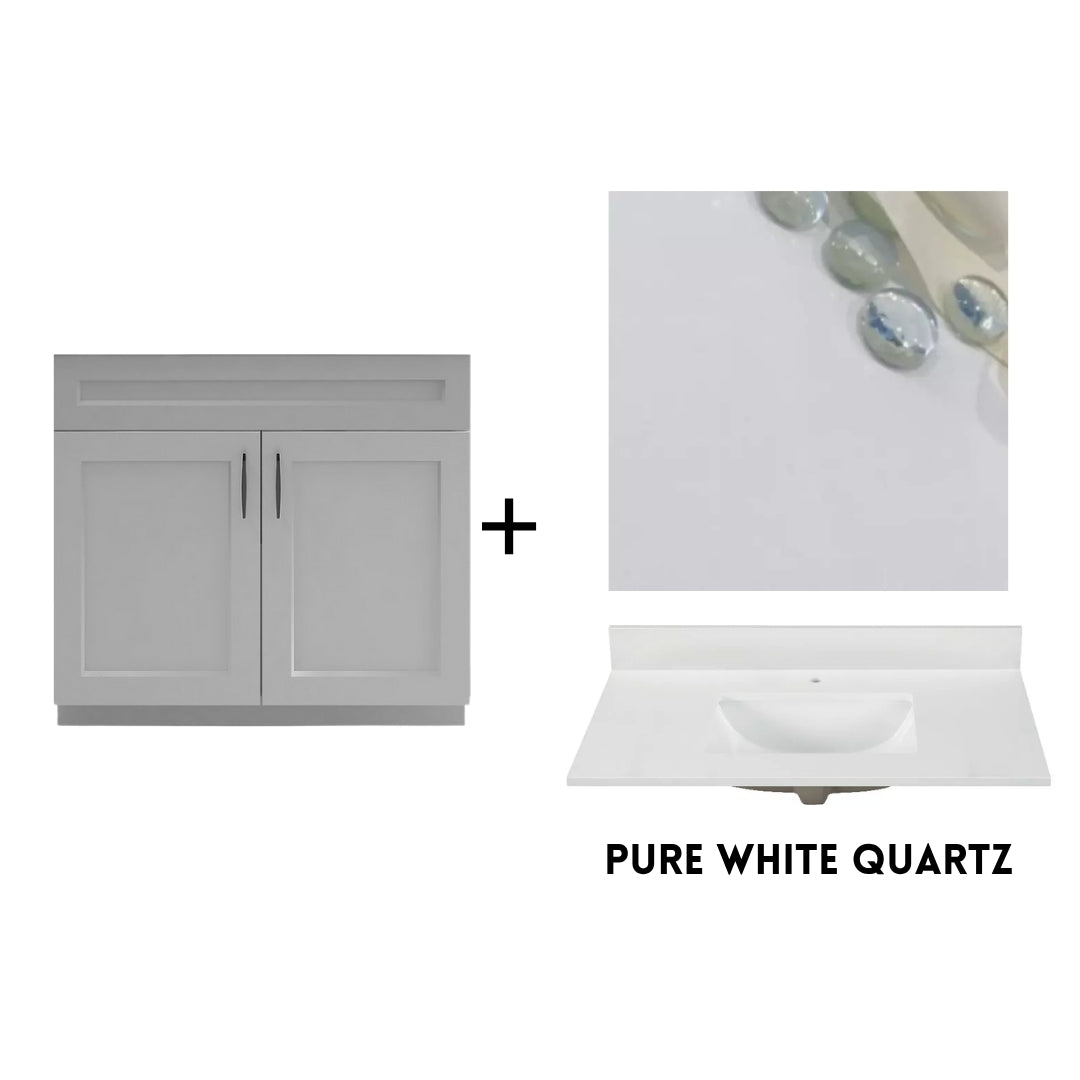 RTA Light Grey Shaker 36" Freestanding Bathroom Vanity Sink Base with Optional Quartz or Ceramic Countertop