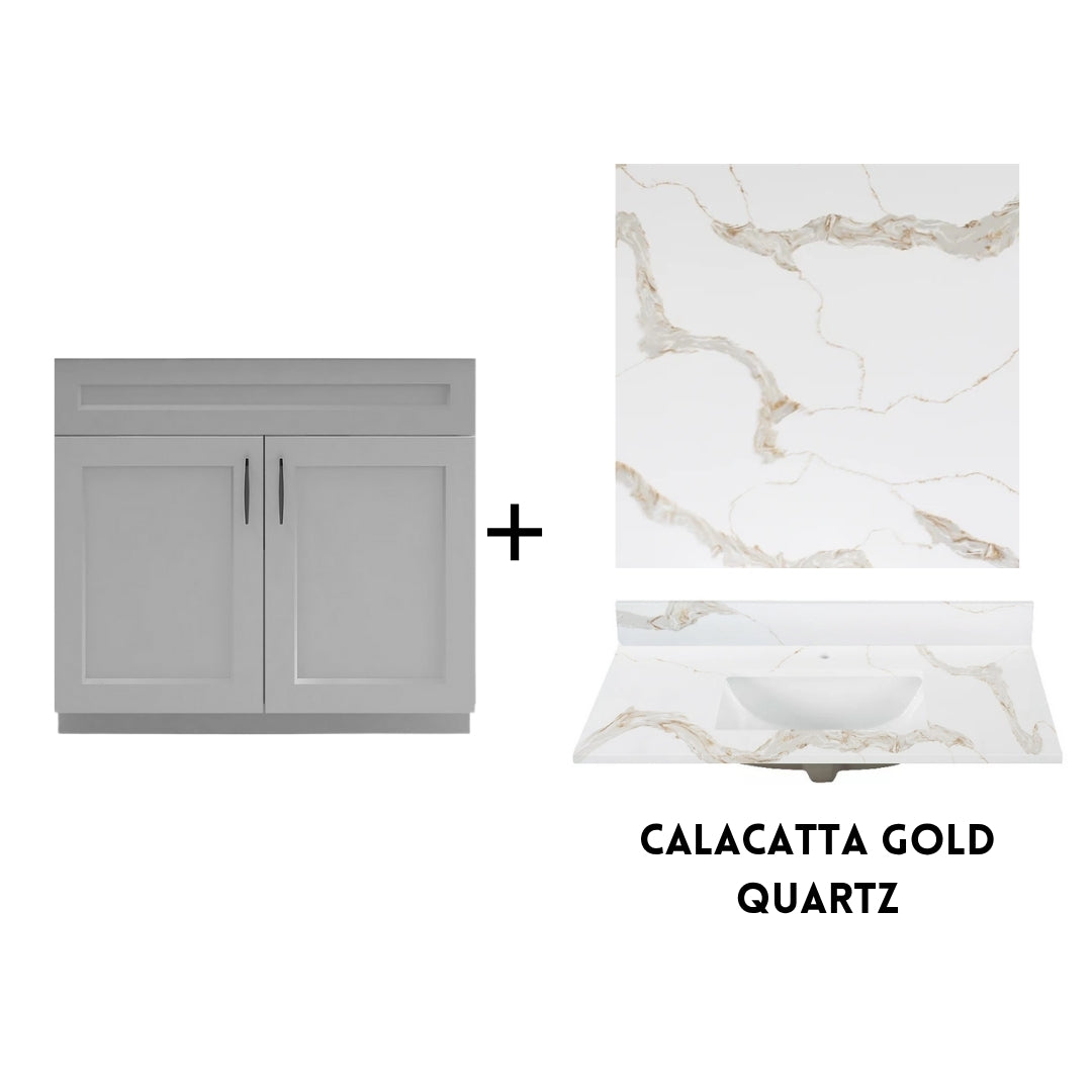 RTA Light Grey Shaker 36" Freestanding Bathroom Vanity Sink Base with Optional Quartz or Ceramic Countertop