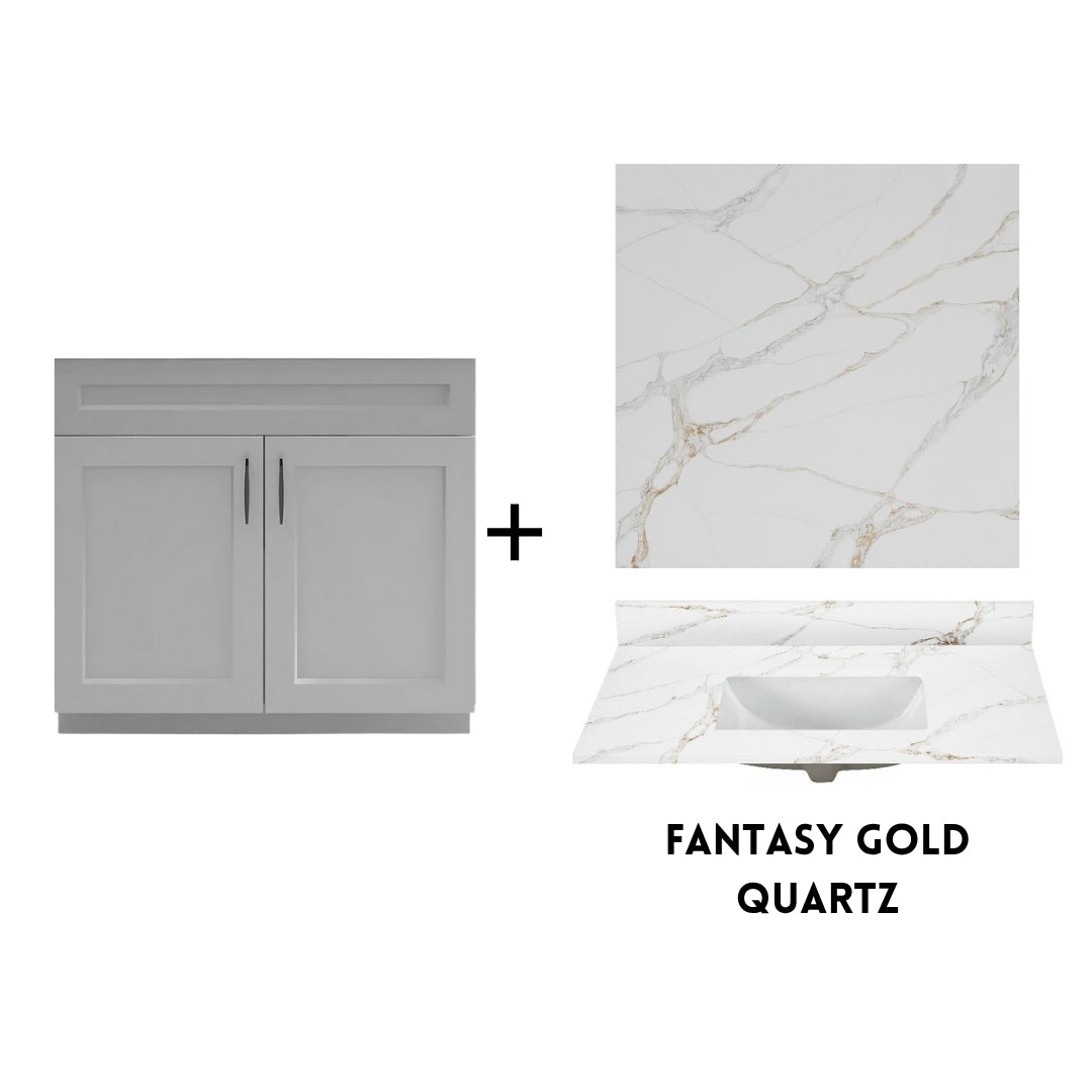 RTA Light Grey Shaker 36" Freestanding Bathroom Vanity Sink Base with Optional Quartz or Ceramic Countertop