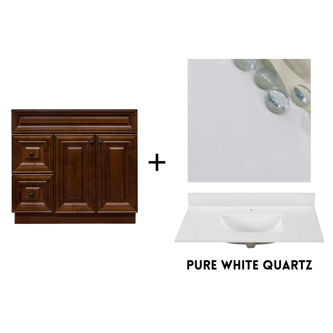 RTA Maple Walnut Raised Panel 36" Freestanding Bathroom Vanity Combo Base with Optional Quartz or Ceramic Countertop
