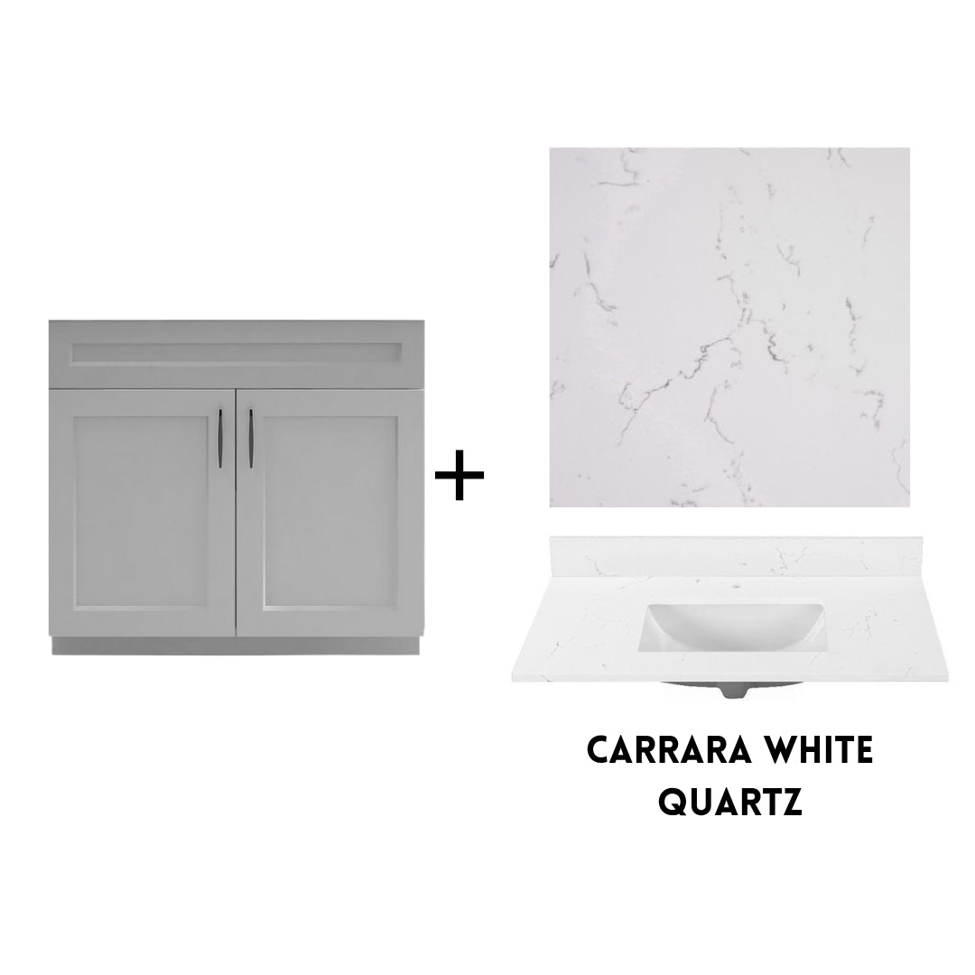 RTA Light Grey Shaker 36" Freestanding Bathroom Vanity Sink Base with Optional Quartz or Ceramic Countertop