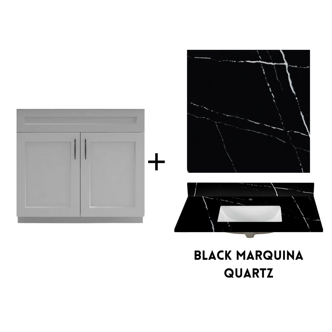 RTA Light Grey Shaker 36" Freestanding Bathroom Vanity Sink Base with Optional Quartz or Ceramic Countertop