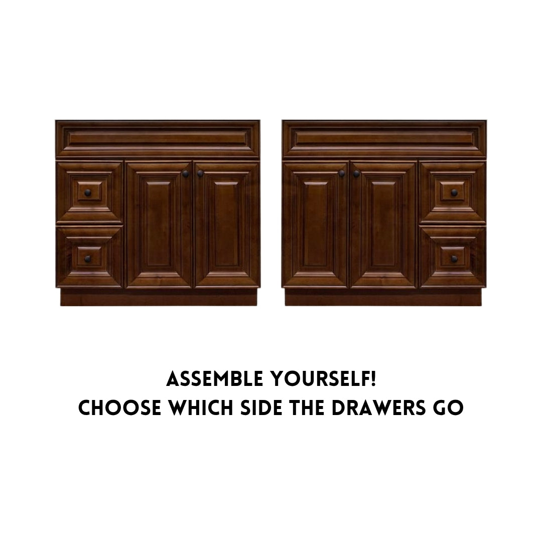 RTA Maple Walnut Raised Panel 36" Freestanding Bathroom Vanity Combo Base with Optional Quartz or Ceramic Countertop