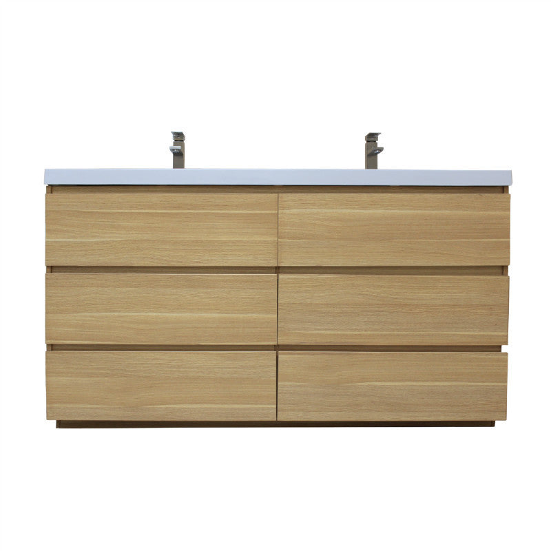 Angeles 60" Freestanding Bathroom Vanity with Reinforced Acrylic Integrated Sink Top