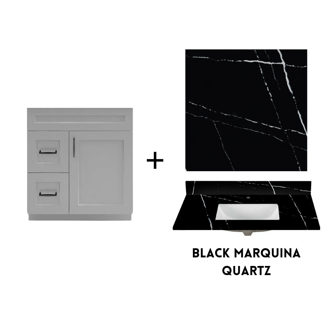 RTA Light Grey Shaker 30" Freestanding Bathroom Vanity Combo Base with Optional Quartz or Ceramic Countertop