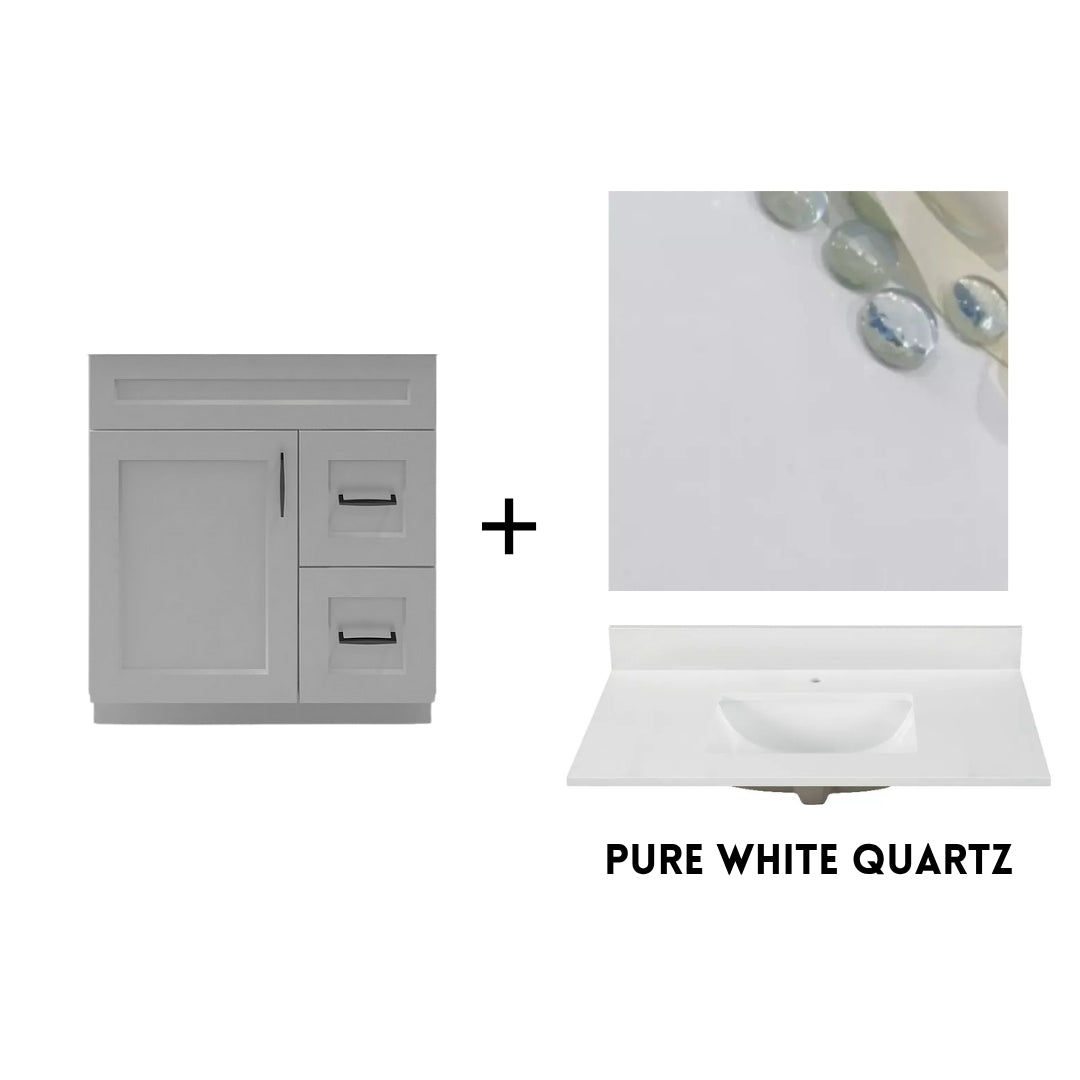 RTA Light Grey Shaker 30" Freestanding Bathroom Vanity Combo Base with Optional Quartz or Ceramic Countertop