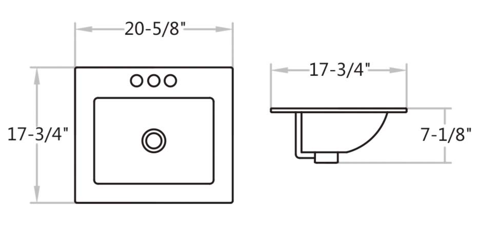 White Ceramic 21"W x 18"D Integrated Vanity Top