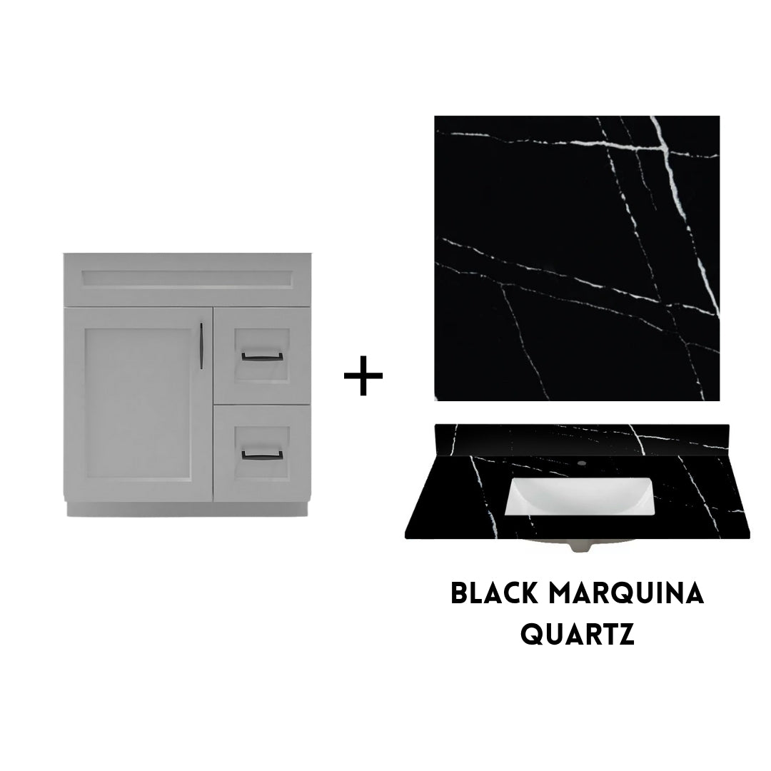 RTA Light Grey Shaker 30" Freestanding Bathroom Vanity Combo Base with Optional Quartz or Ceramic Countertop