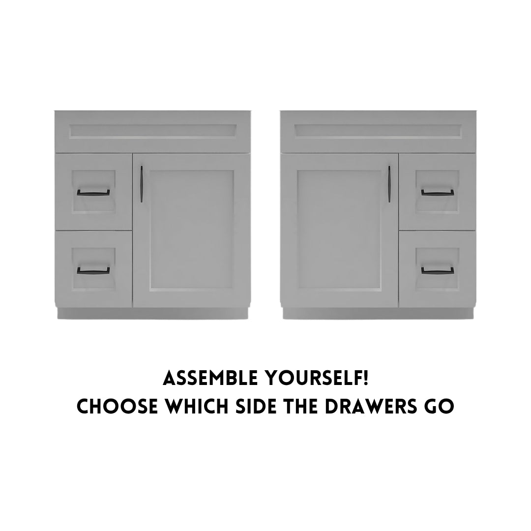 RTA Light Grey Shaker 30" Freestanding Bathroom Vanity Combo Base with Optional Quartz or Ceramic Countertop