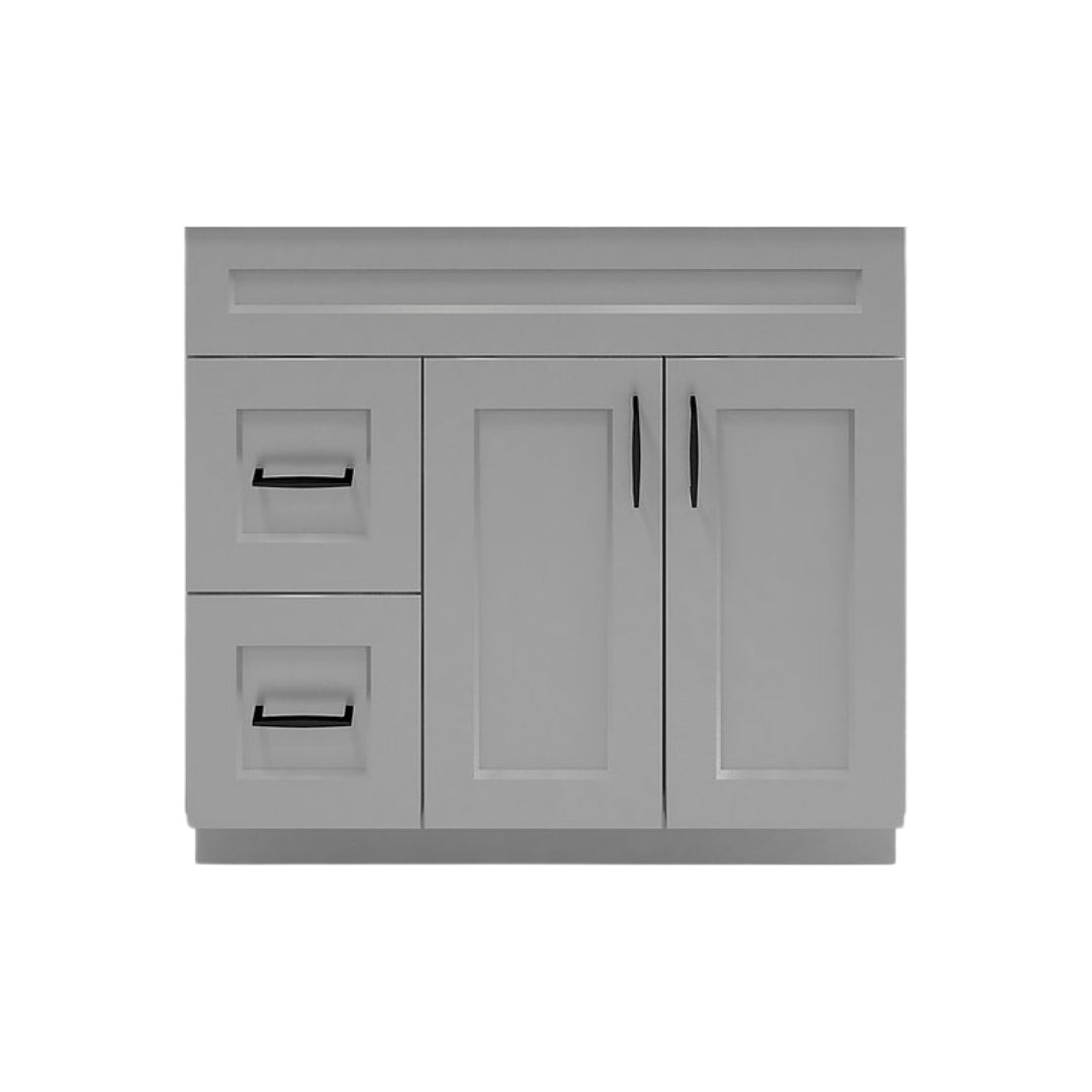 RTA Light Grey Shaker 36" Freestanding Bathroom Vanity Combo Base with Optional Quartz or Ceramic Countertop