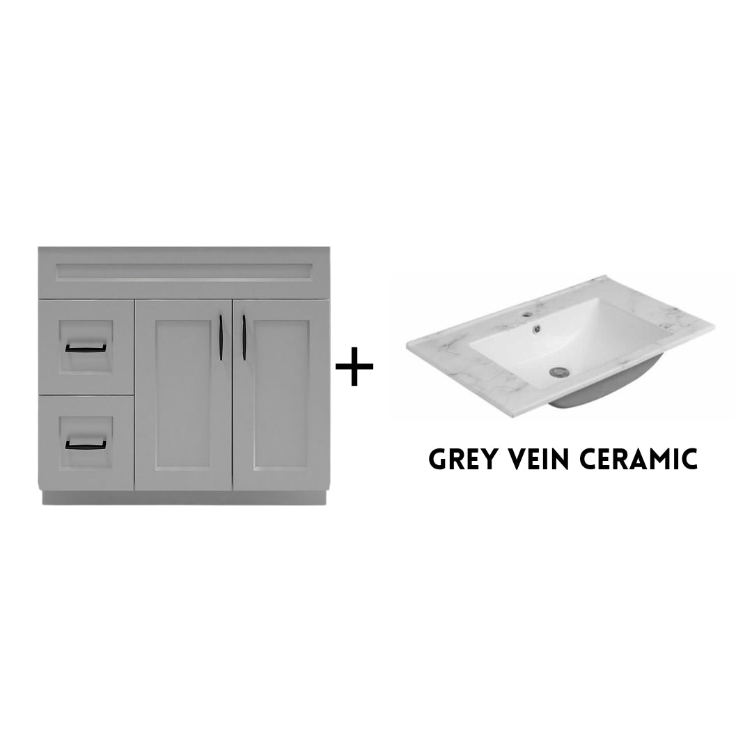 RTA Light Grey Shaker 36" Freestanding Bathroom Vanity Combo Base with Optional Quartz or Ceramic Countertop