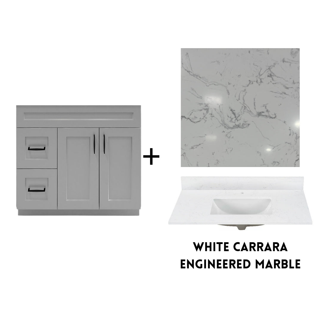 RTA Light Grey Shaker 36" Freestanding Bathroom Vanity Combo Base with Optional Quartz or Ceramic Countertop