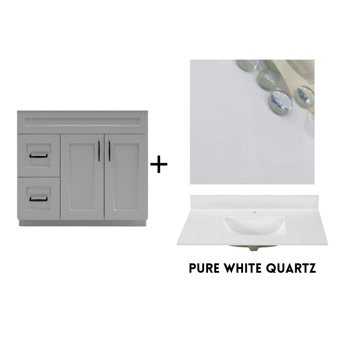 RTA Light Grey Shaker 36" Freestanding Bathroom Vanity Combo Base with Optional Quartz or Ceramic Countertop