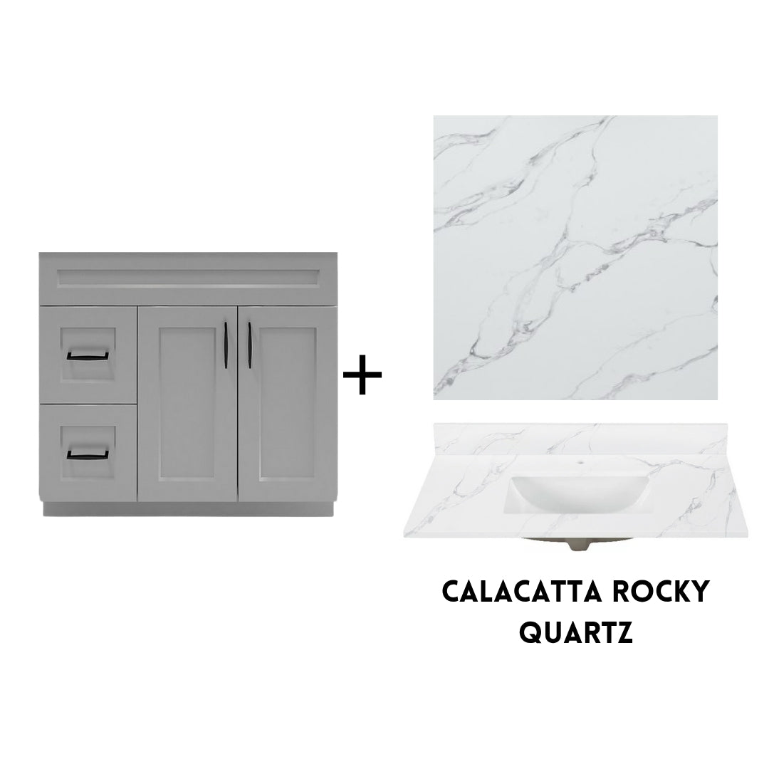 RTA Light Grey Shaker 36" Freestanding Bathroom Vanity Combo Base with Optional Quartz or Ceramic Countertop