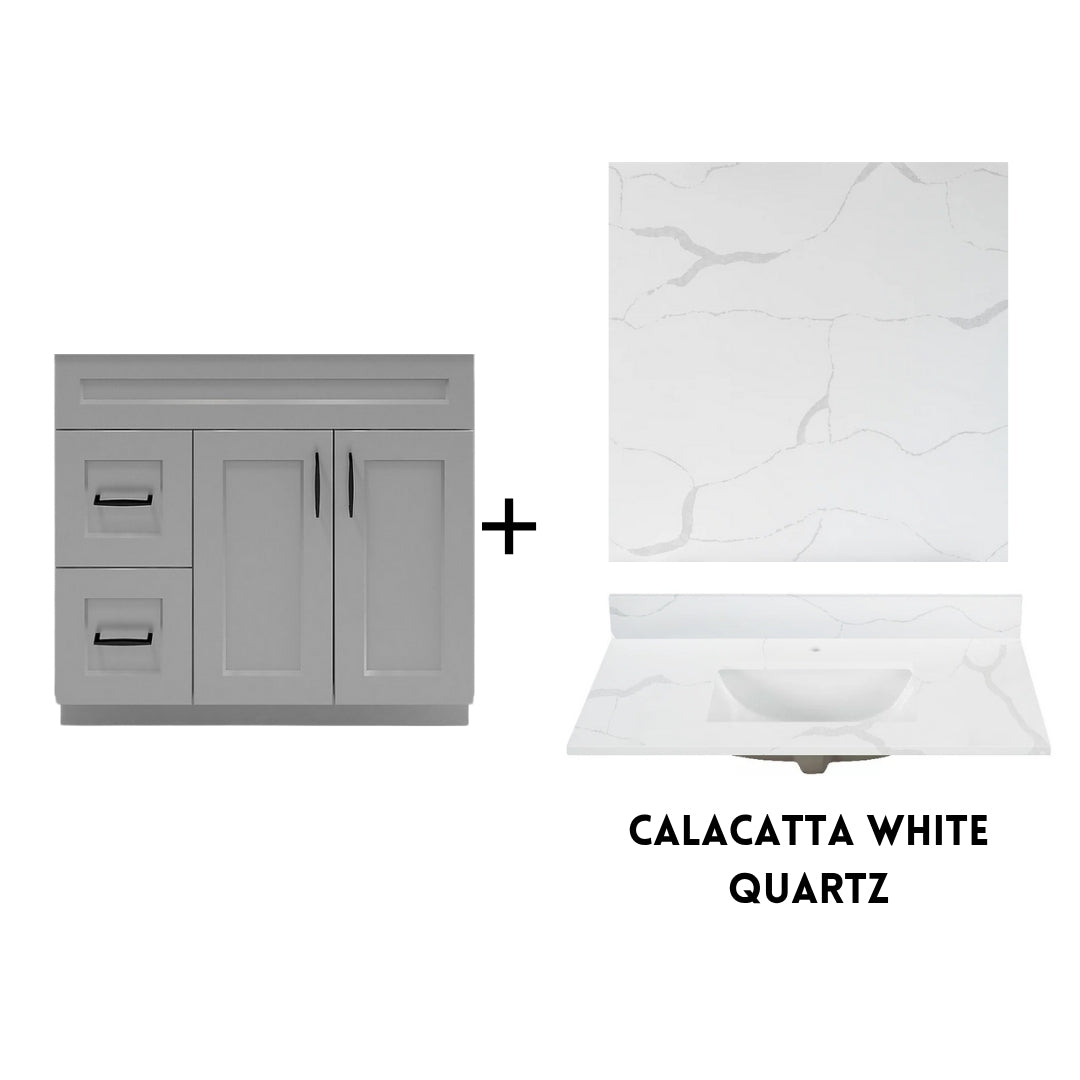 RTA Light Grey Shaker 36" Freestanding Bathroom Vanity Combo Base with Optional Quartz or Ceramic Countertop