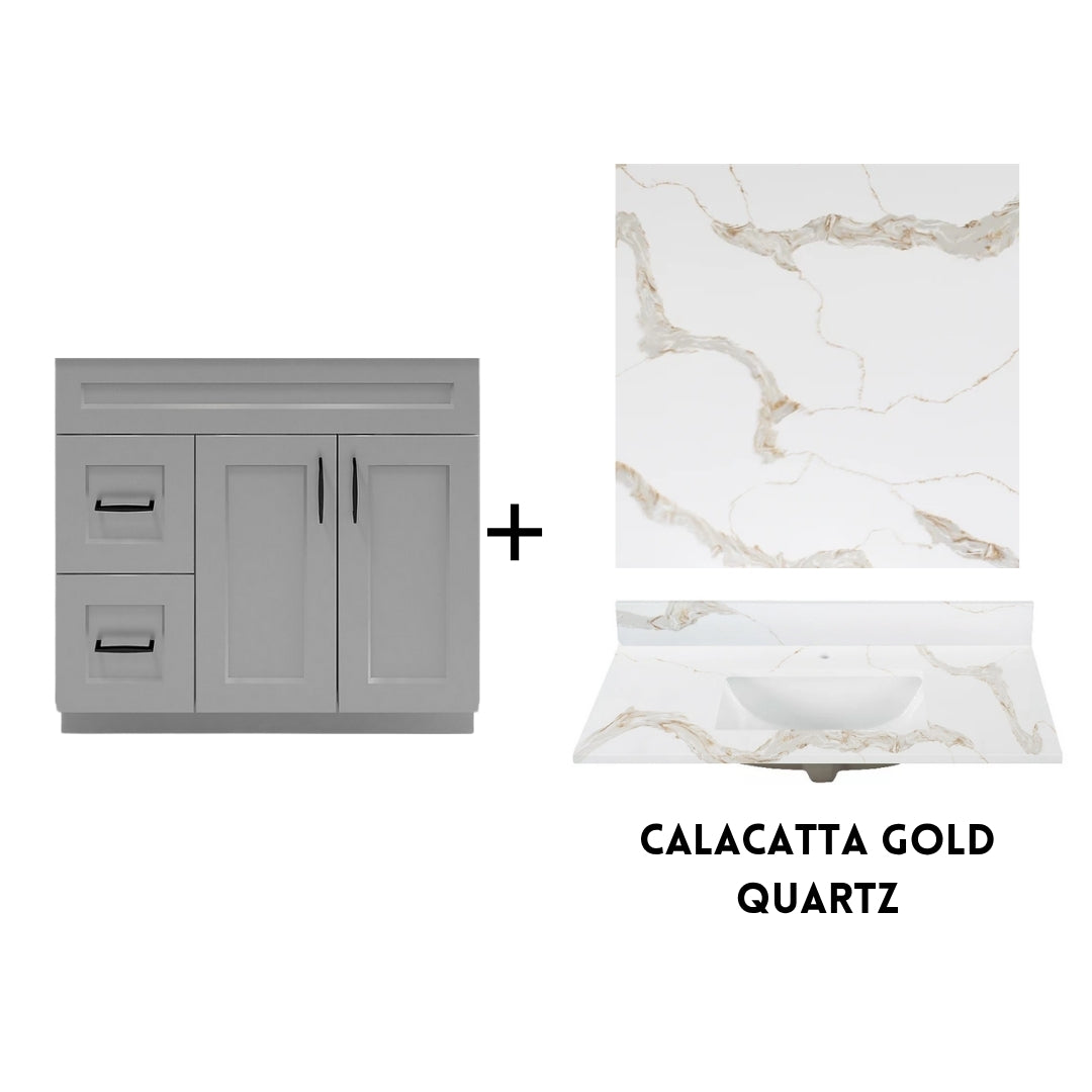 RTA Light Grey Shaker 36" Freestanding Bathroom Vanity Combo Base with Optional Quartz or Ceramic Countertop