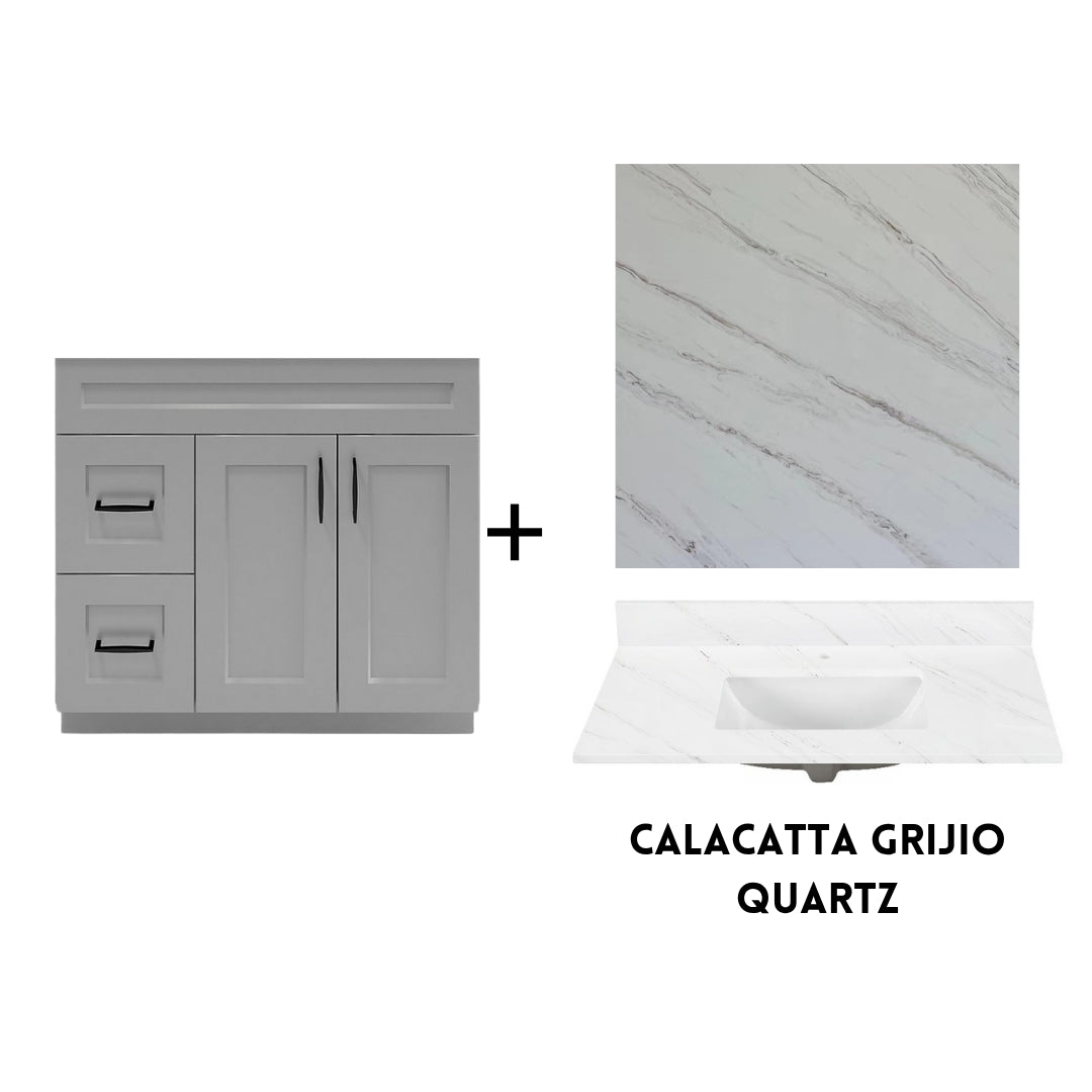 RTA Light Grey Shaker 36" Freestanding Bathroom Vanity Combo Base with Optional Quartz or Ceramic Countertop