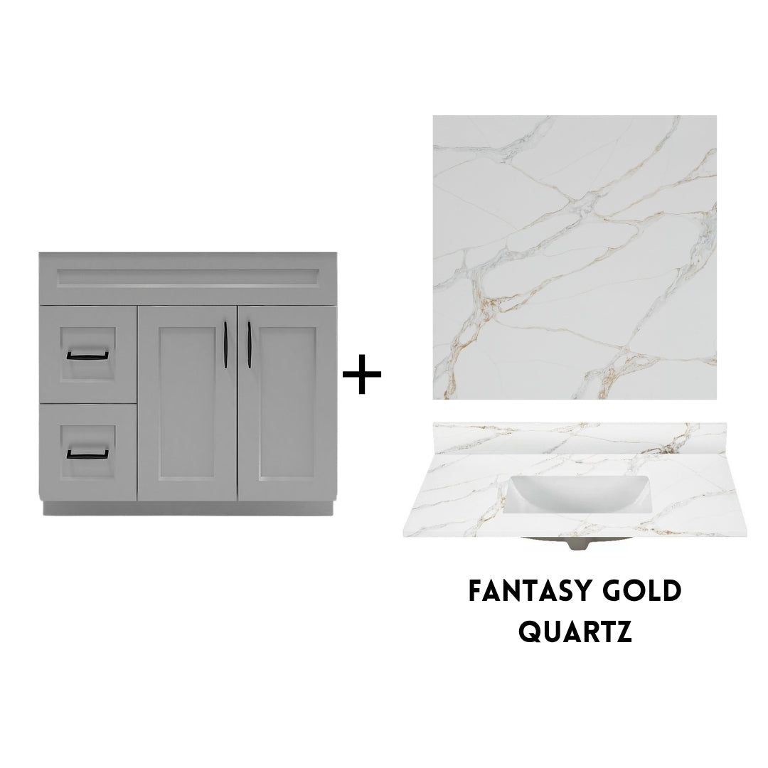 RTA Light Grey Shaker 36" Freestanding Bathroom Vanity Combo Base with Optional Quartz or Ceramic Countertop