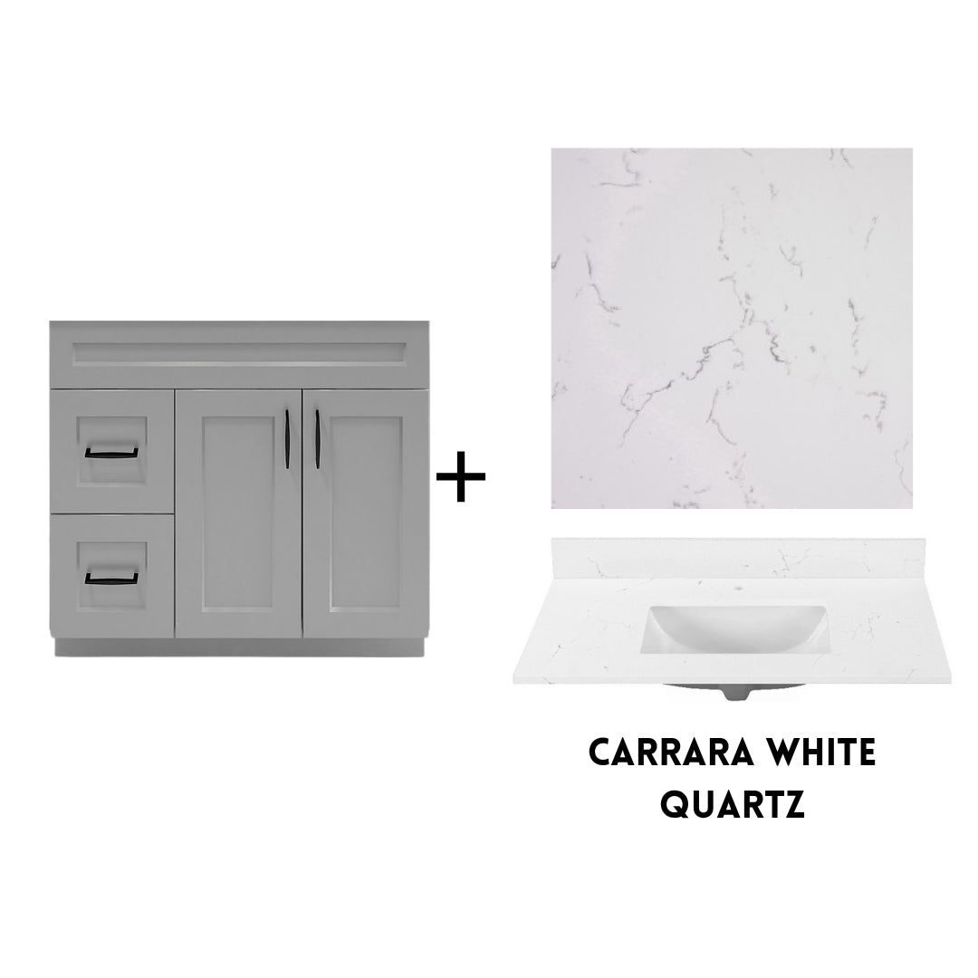 RTA Light Grey Shaker 36" Freestanding Bathroom Vanity Combo Base with Optional Quartz or Ceramic Countertop
