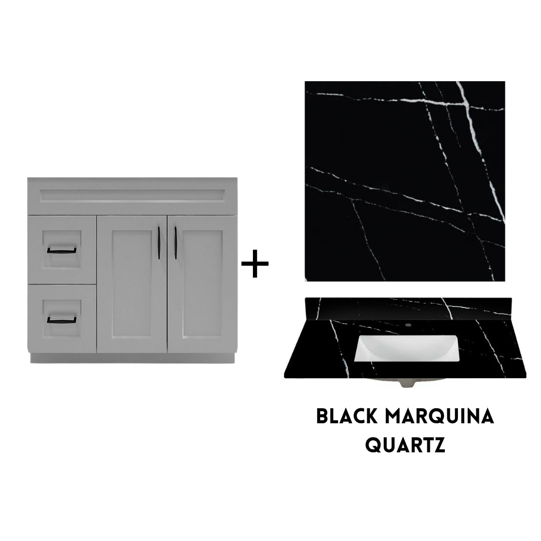 RTA Light Grey Shaker 36" Freestanding Bathroom Vanity Combo Base with Optional Quartz or Ceramic Countertop