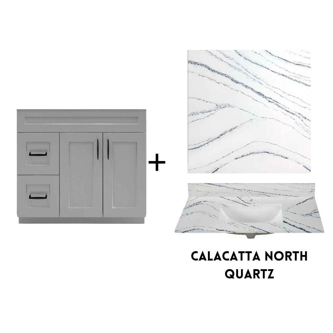 RTA Light Grey Shaker 36" Freestanding Bathroom Vanity Combo Base with Optional Quartz or Ceramic Countertop