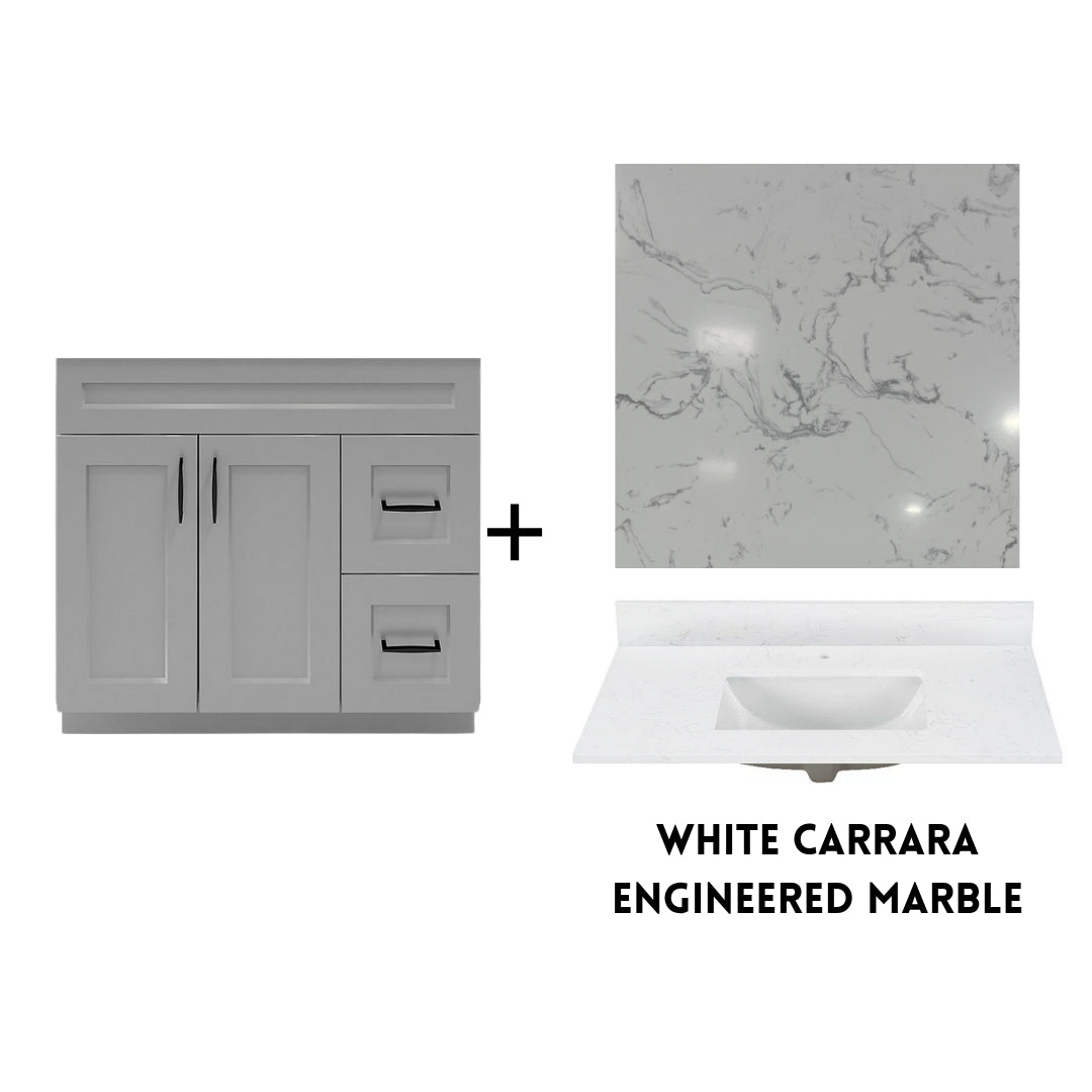 RTA Light Grey Shaker 36" Freestanding Bathroom Vanity Combo Base with Optional Quartz or Ceramic Countertop