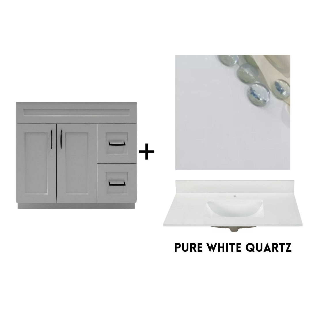 RTA Light Grey Shaker 36" Freestanding Bathroom Vanity Combo Base with Optional Quartz or Ceramic Countertop