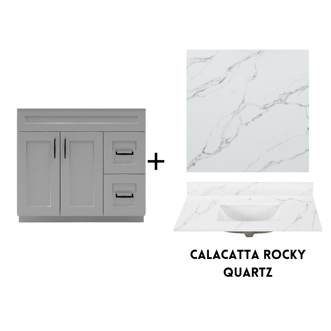 RTA Light Grey Shaker 36" Freestanding Bathroom Vanity Combo Base with Optional Quartz or Ceramic Countertop