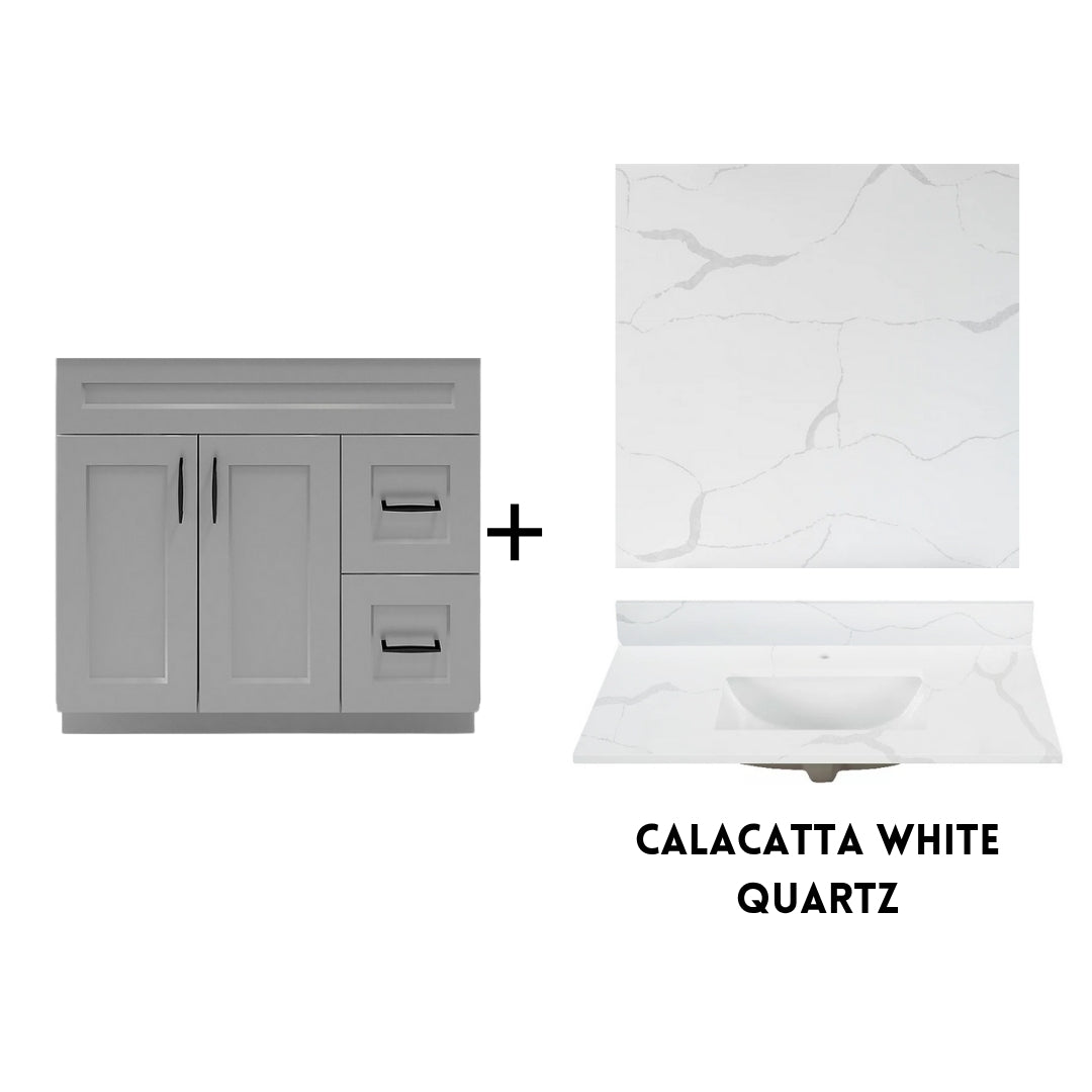 RTA Light Grey Shaker 36" Freestanding Bathroom Vanity Combo Base with Optional Quartz or Ceramic Countertop